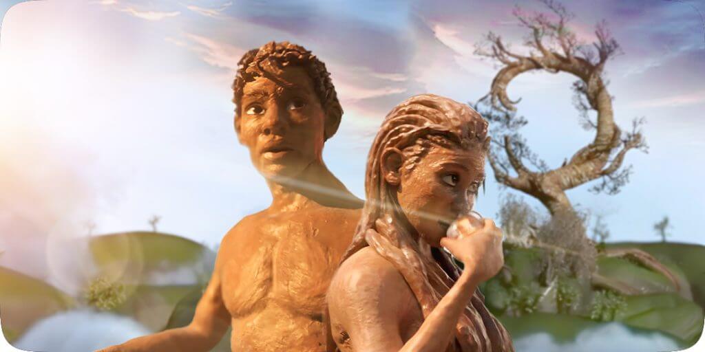 Adam & Eve in the garden of eden as depicted in The Legacy of adam, an animated bible series